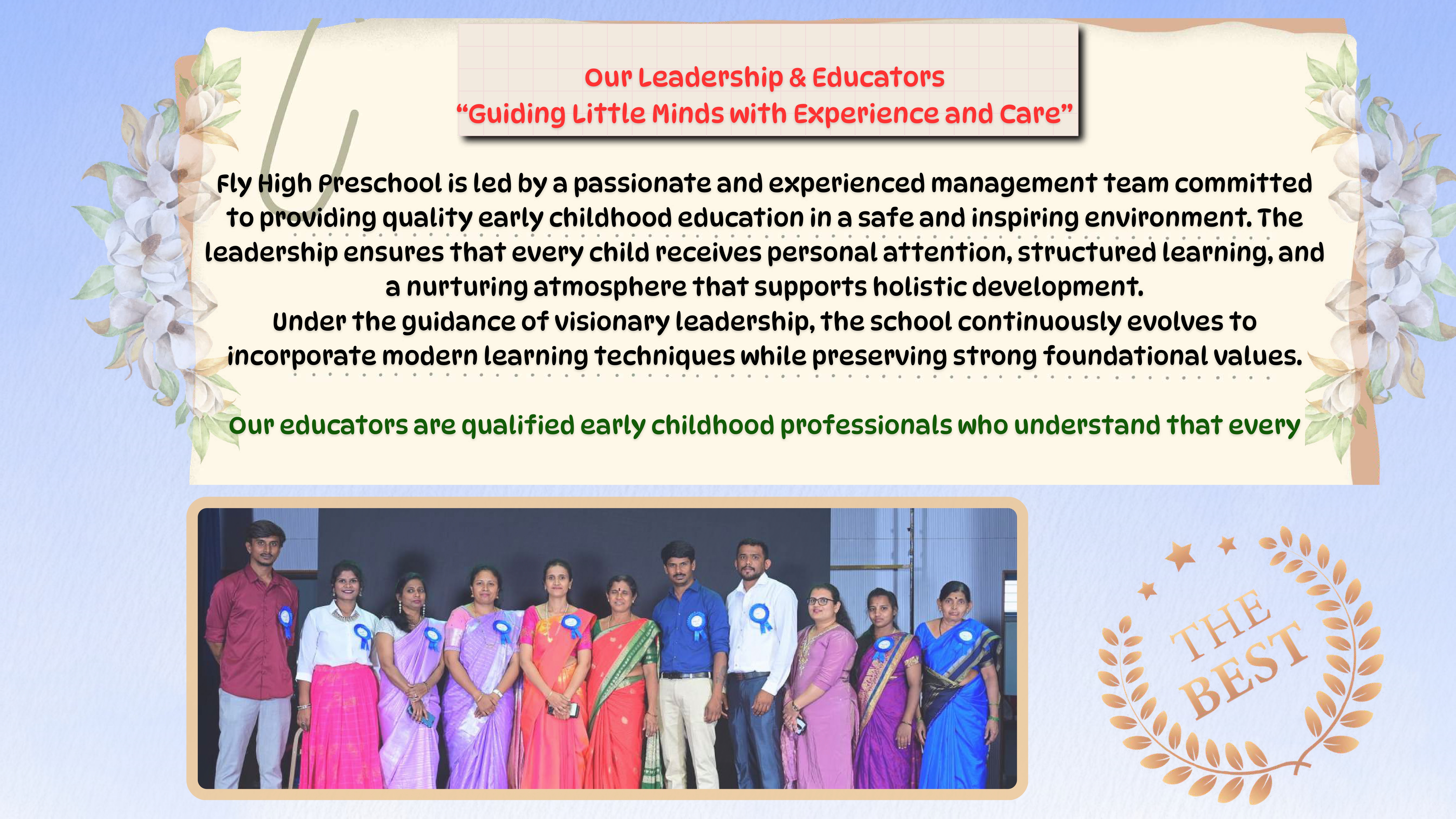 Fly High Preschool leadership and educators team